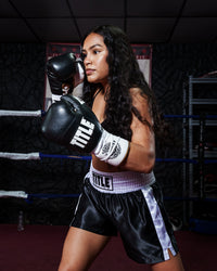variant:Black/White/Gold::TITLE Boxeo Pro Fight Gloves girl with hands up