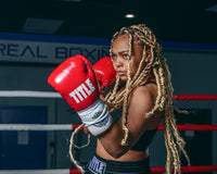 variant:Red/White/Gold::TITLE Boxeo Pro Fight Gloves boxing stance