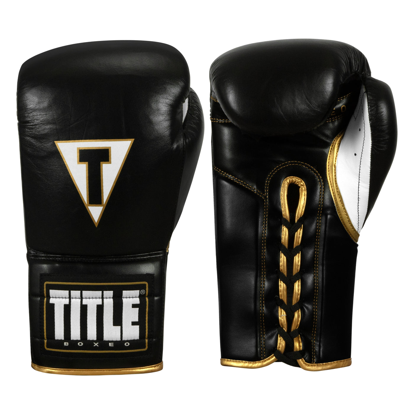 color:Black/White::TITLE Boxeo Mexican Leather Lace Training Gloves Quatro main view