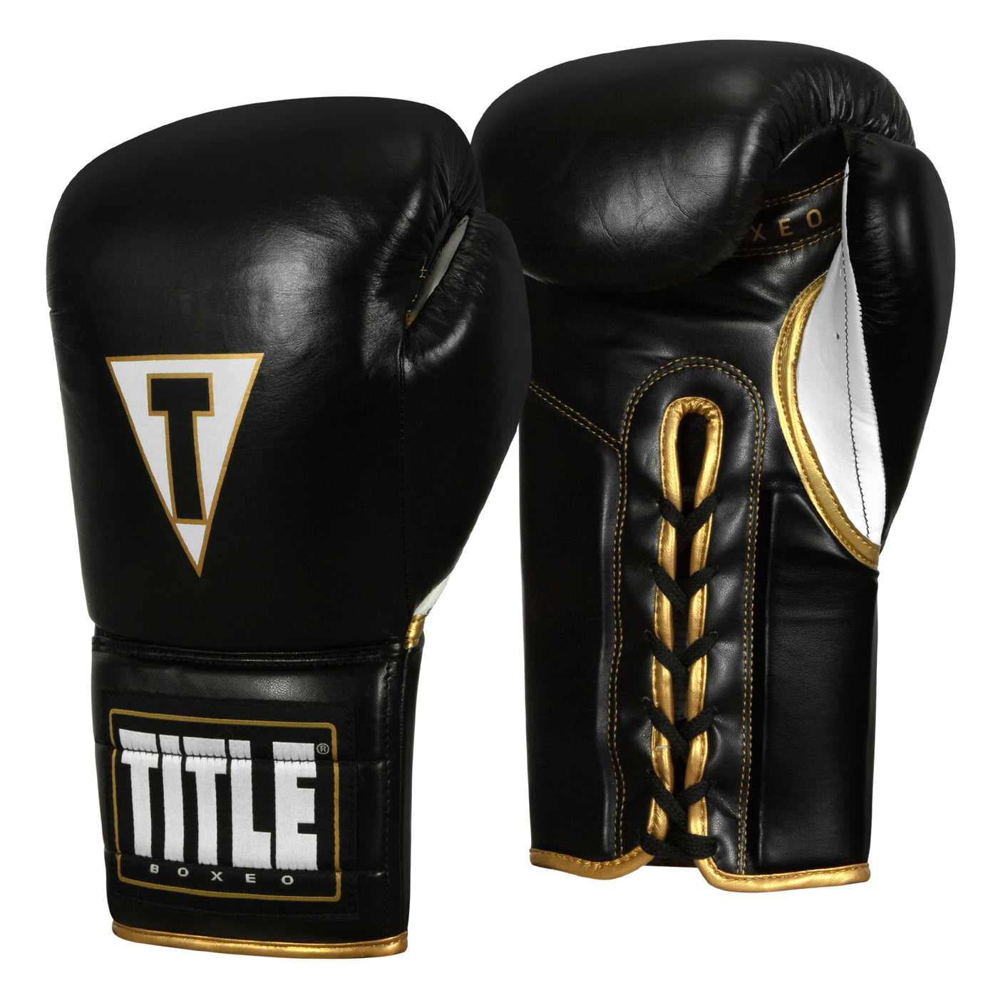 variant:black/white::TITLE Boxeo Mexican Leather Lace Training Gloves Quatro side view