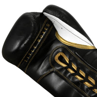 variant:black/white::TITLE Boxeo Mexican Leather Lace Training Gloves Quatro palm view