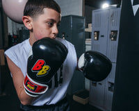 variant:Black/White/Red::BOOM BOOM Boxing Silencer Youth Bag Gloves right hand up bag