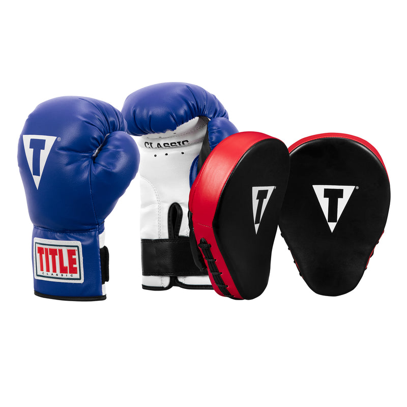 TITLE Classic Adult & Youth Boxing Gloves + Mitts Training Bundle