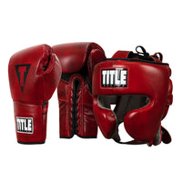 variant:lifestyle::TITLE Boxing Blood Red Headgear and Sparring Gloves Bundle main view