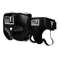 color:black::TITLE Boxing Headgear and Groin Protector Bundle black main view