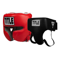 color:red::TITLE Boxing Headgear and Groin Protector Bundle black main view