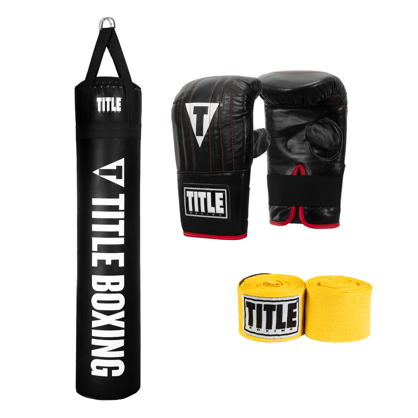 TITLE Boxing Mexican Style 180" Hand Wraps - Color:Gold::TITLE Boxing Heavy Bag & Mitt Bundle main view