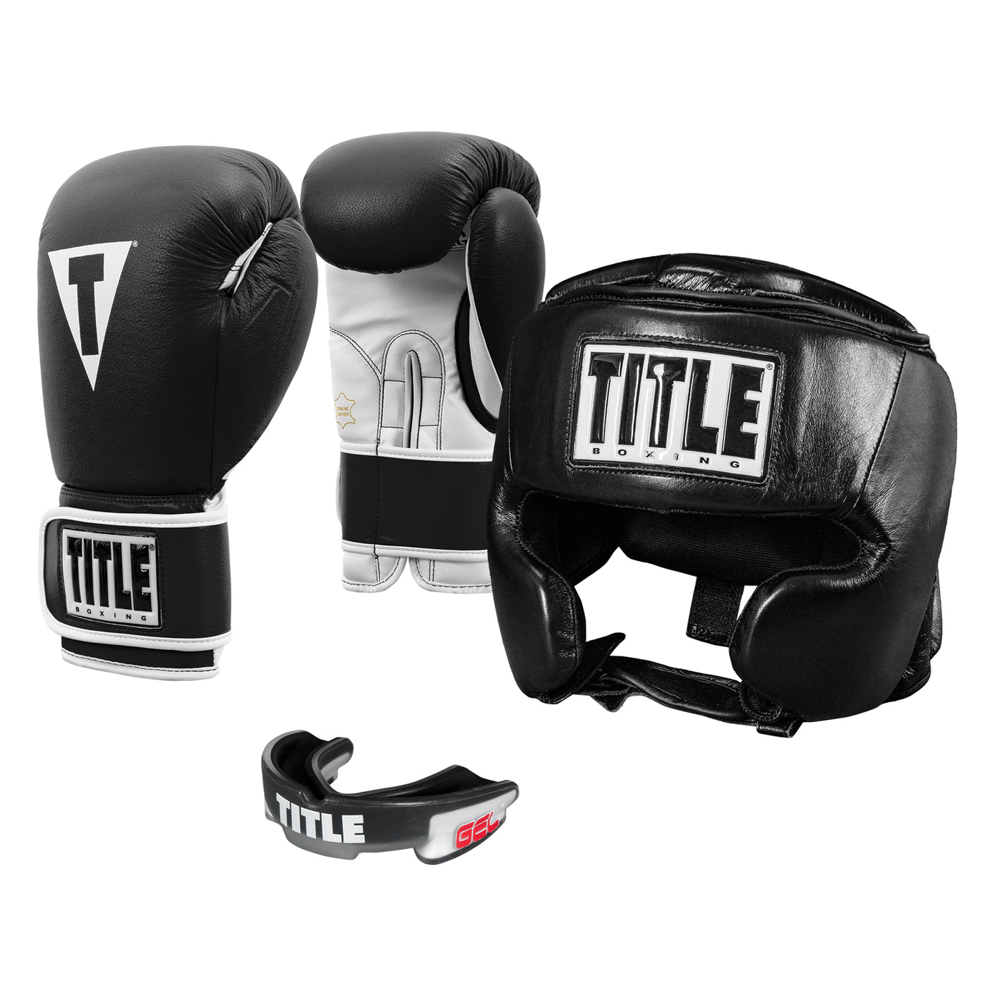 color:black/white::TITLE Boxing Leather Sparring Bundle main view