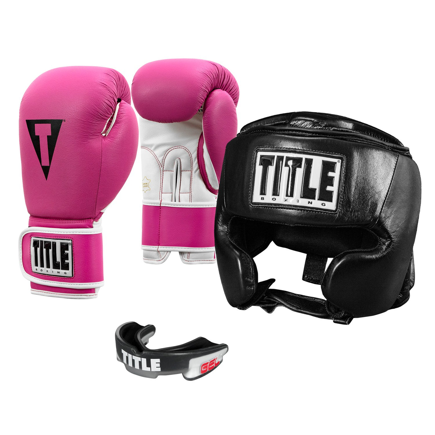 color:pink/white::TITLE Boxing Leather Sparring Bundle main view