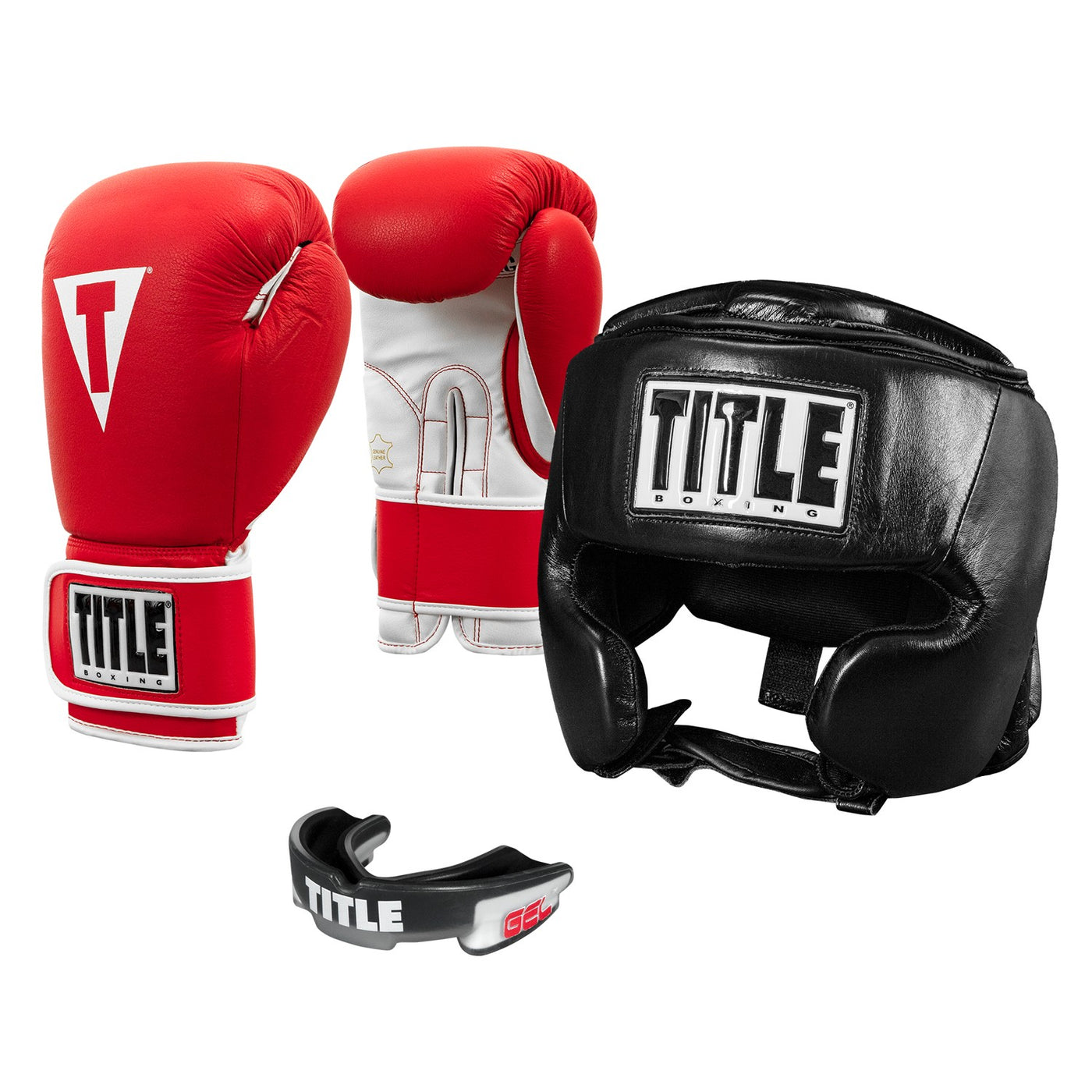 color:red/white::TITLE Boxing Leather Sparring Bundle main view