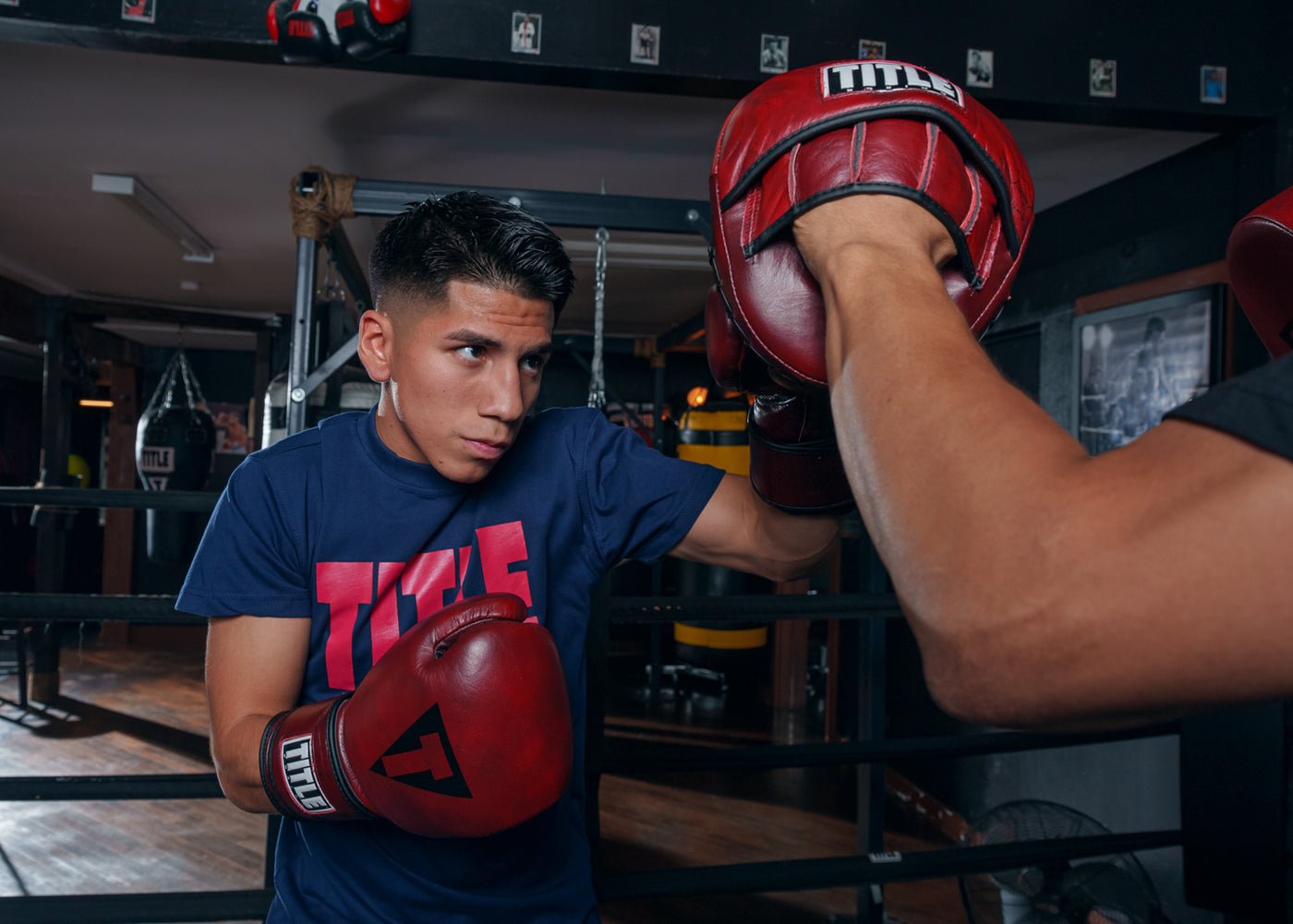 variant:lifestyle::TITLE Boxing Blood Red Leather Training Gloves kid coach mitts