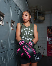 variant:black/pink::TITLE Classic Speed Boxing Gloves girl on lockers