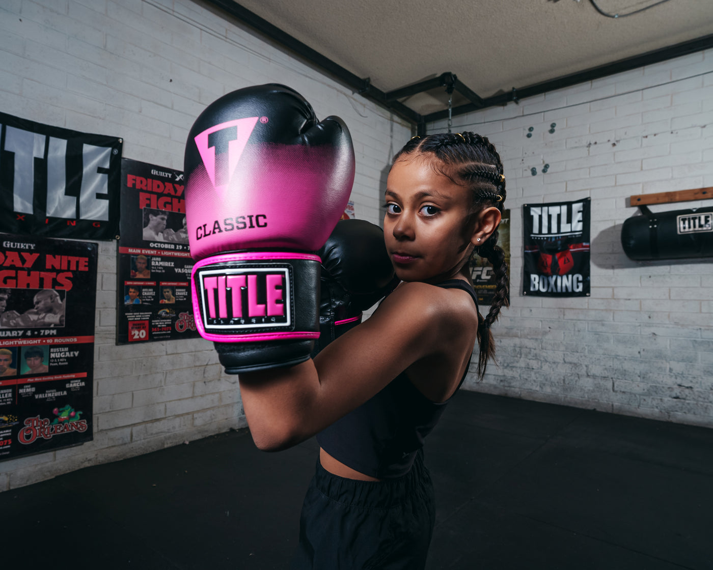 variant:Black/Pink::TITLE Classic Crusade Boxing Gloves boxing stance