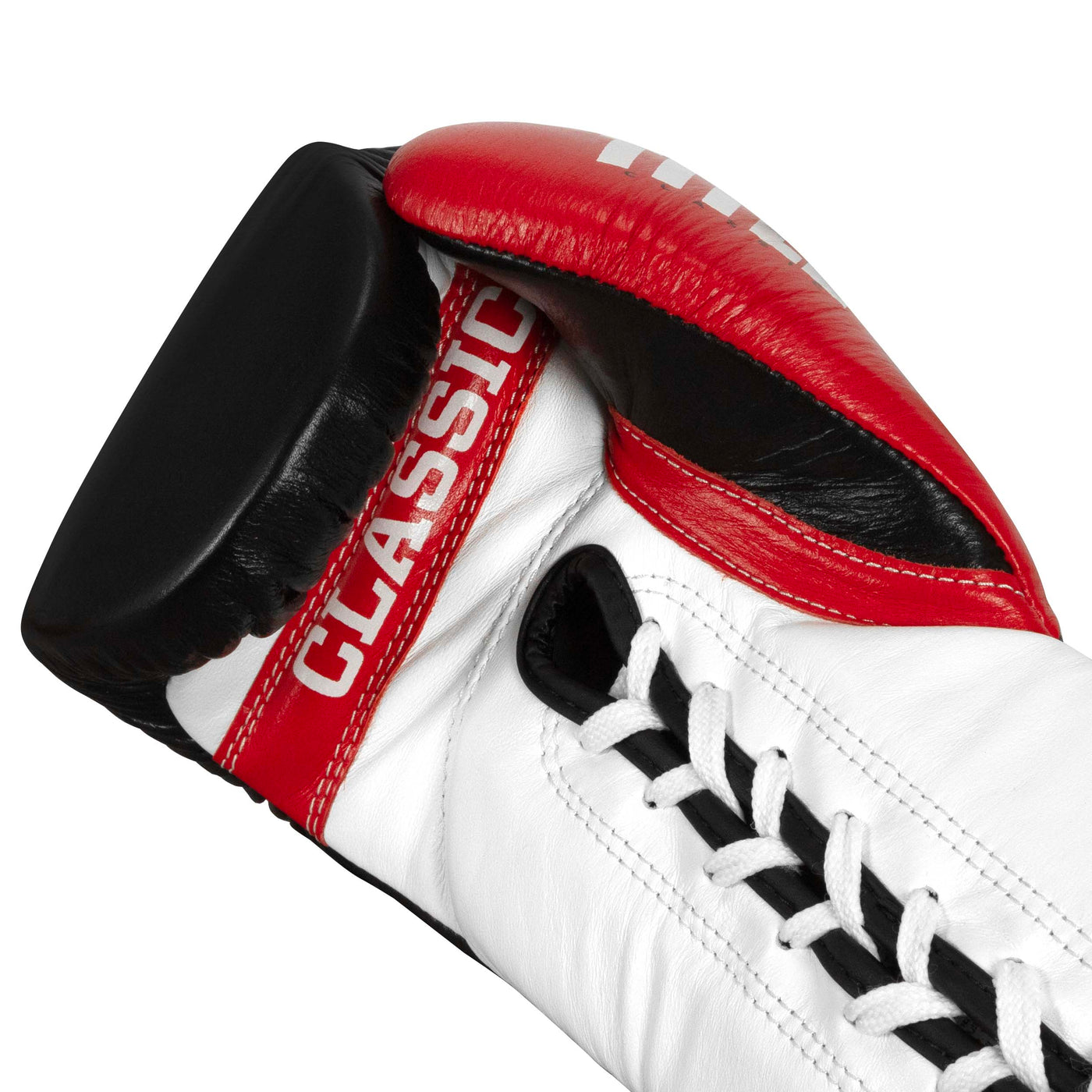 variant:Black/White/Red::TITLE Classic Pro Fight Gloves palm view