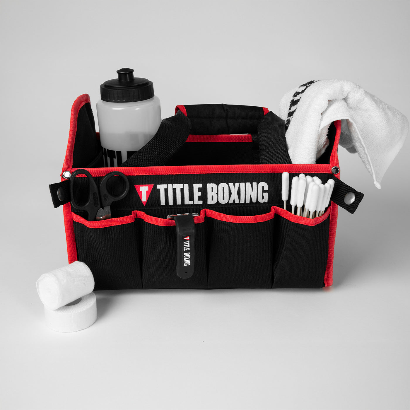 variant:black/red::TITLE Boxing Collapsible Corner Caddy with items front view