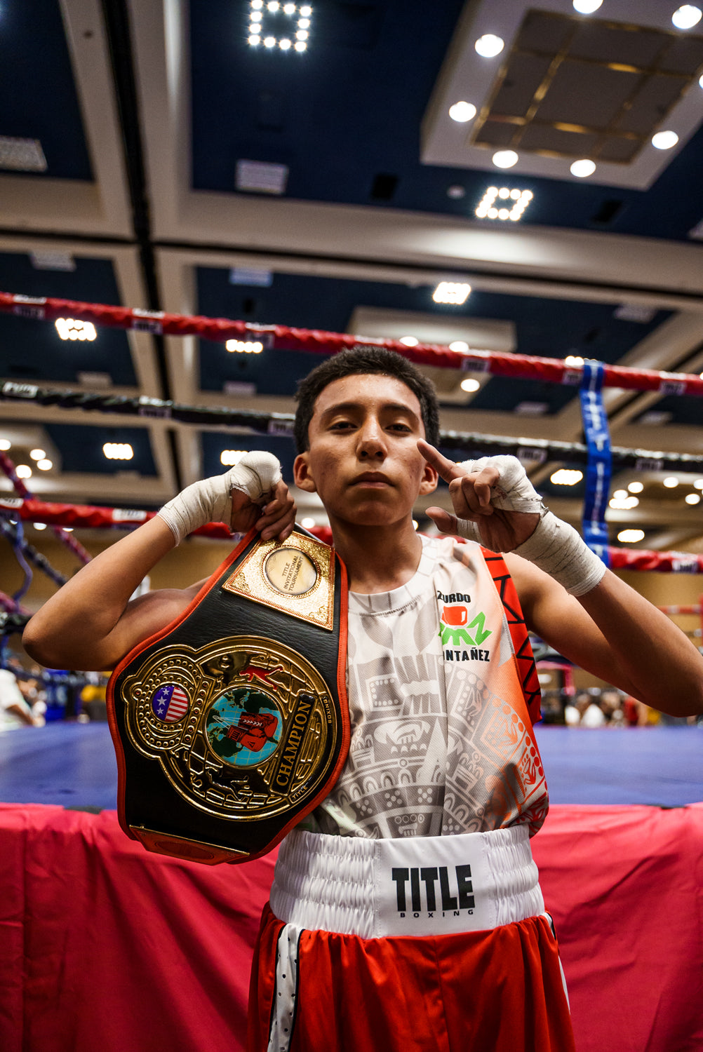 variant:black::TITLE Boxing World Championship Title Belts kid wearing belt