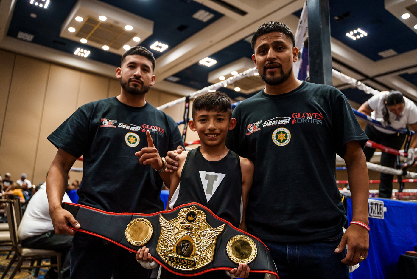 variant:black::TITLE Boxing Truimphant Wings of Victory Belt kid with coaches