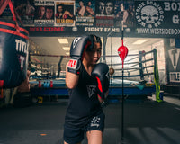 variant:Black/Red::TITLE Classic Fitness Boxing Gloves Girl posing in gloves