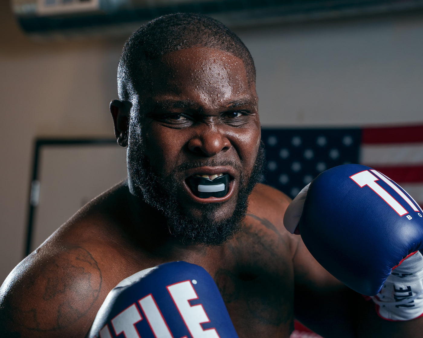 variant:black::TITLE Boxing Double Guard Mouthpiece guy hands together