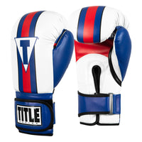 variant:Blue/White/Red:: TITLE Boxing World Bag Boxing Gloves side by side view