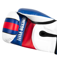 variant:Blue/White/Red::TITLE Boxing World Bag Boxing Gloves single glove palm view closeup