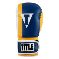 variant:Blue/Yellow/White::TITLE Boxing World Bag Boxing Gloves single glove back view