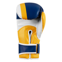 variant:Blue/Yellow/White::TITLE Boxing World Bag Boxing Gloves single glove back palm view