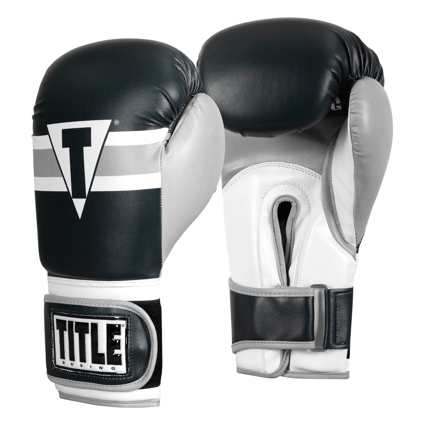 variant:Navy/Grey/White::TITLE Boxing World Bag Boxing Gloves side by side view