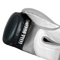variant:Navy/Grey/White::TITLE Boxing World Bag Boxing Gloves single glove palm view closeup