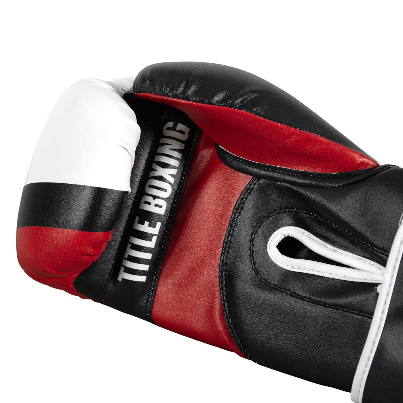 variant:Navy/Red/White::TITLE Boxing World Bag Boxing Gloves single glove palm view closeup