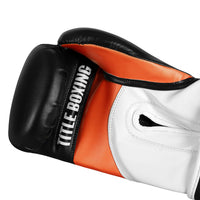variant:Navy/White/Orange::TITLE Boxing World Bag Boxing Gloves single glove palm view closeup
