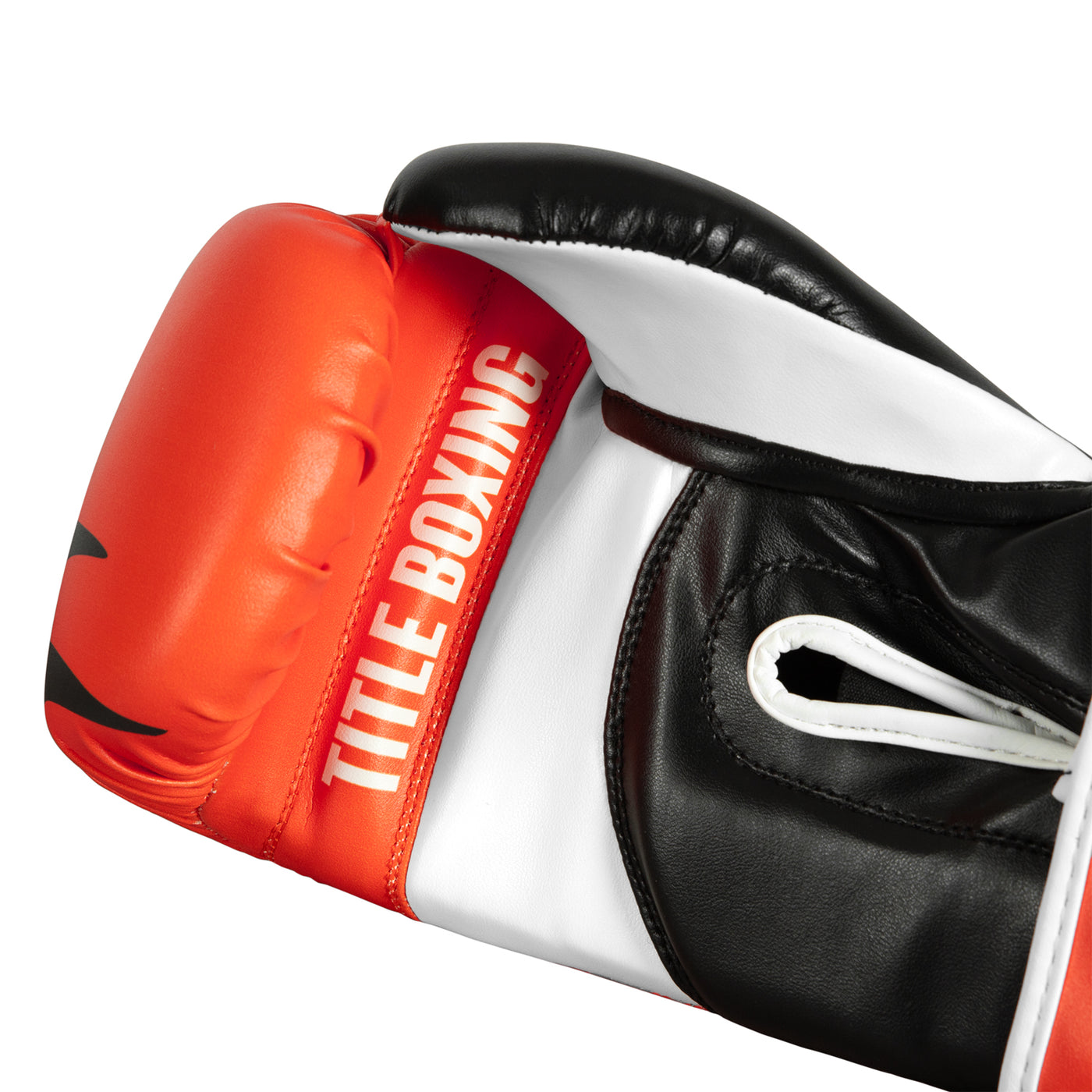 variant:Orange/Black/White::TITLE Boxing World Bag Boxing Gloves single glove palm view closeup