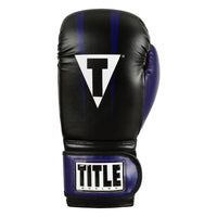 variant:Purple/Black/Gold:: TITLE Boxing World Bag Boxing Gloves single glove back view
