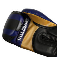 variant:Purple/Black/Gold:: TITLE Boxing World Bag Boxing Gloves single glove palm view closeup