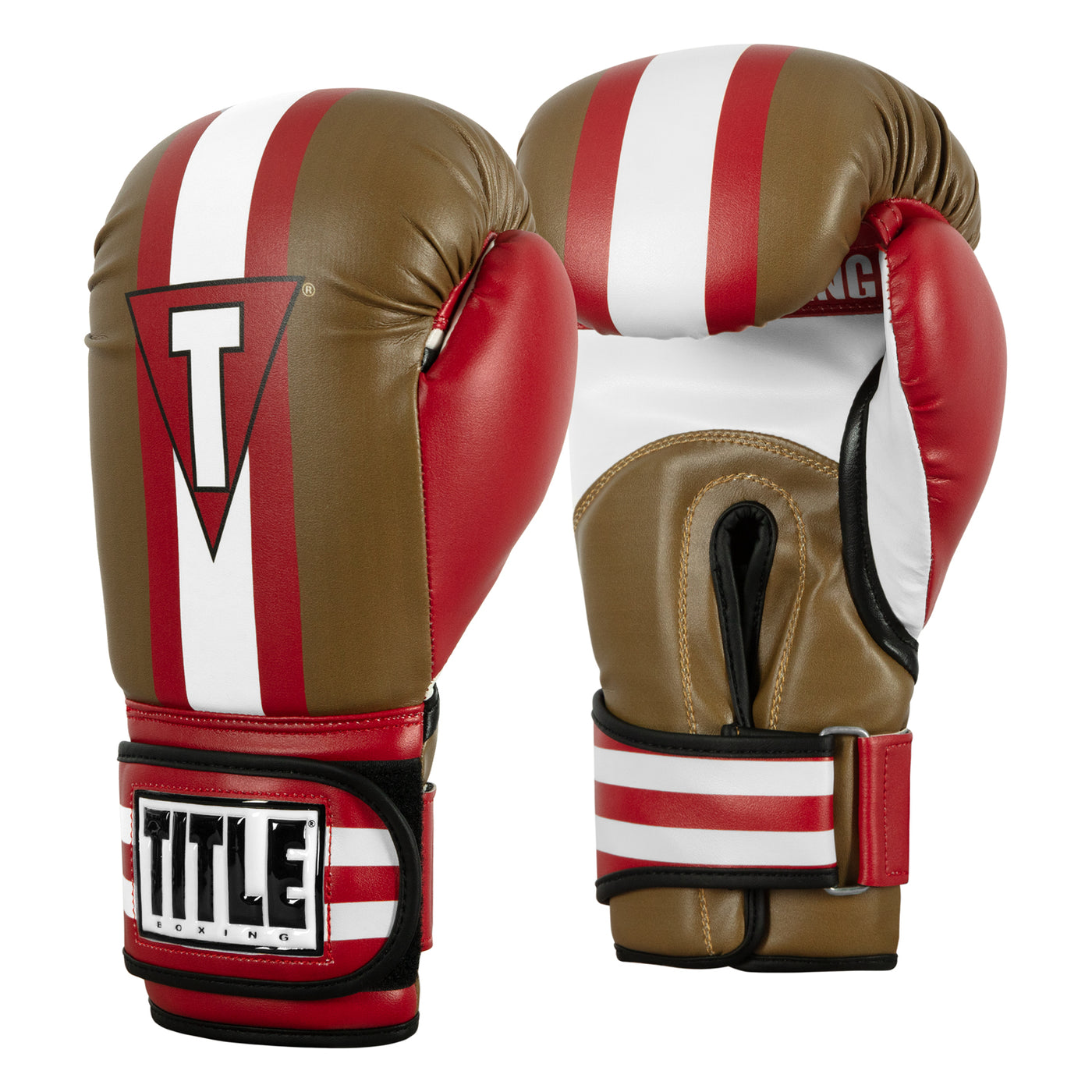 variant:Red/Gold/White:: TITLE Boxing World Bag Boxing Gloves side by side view