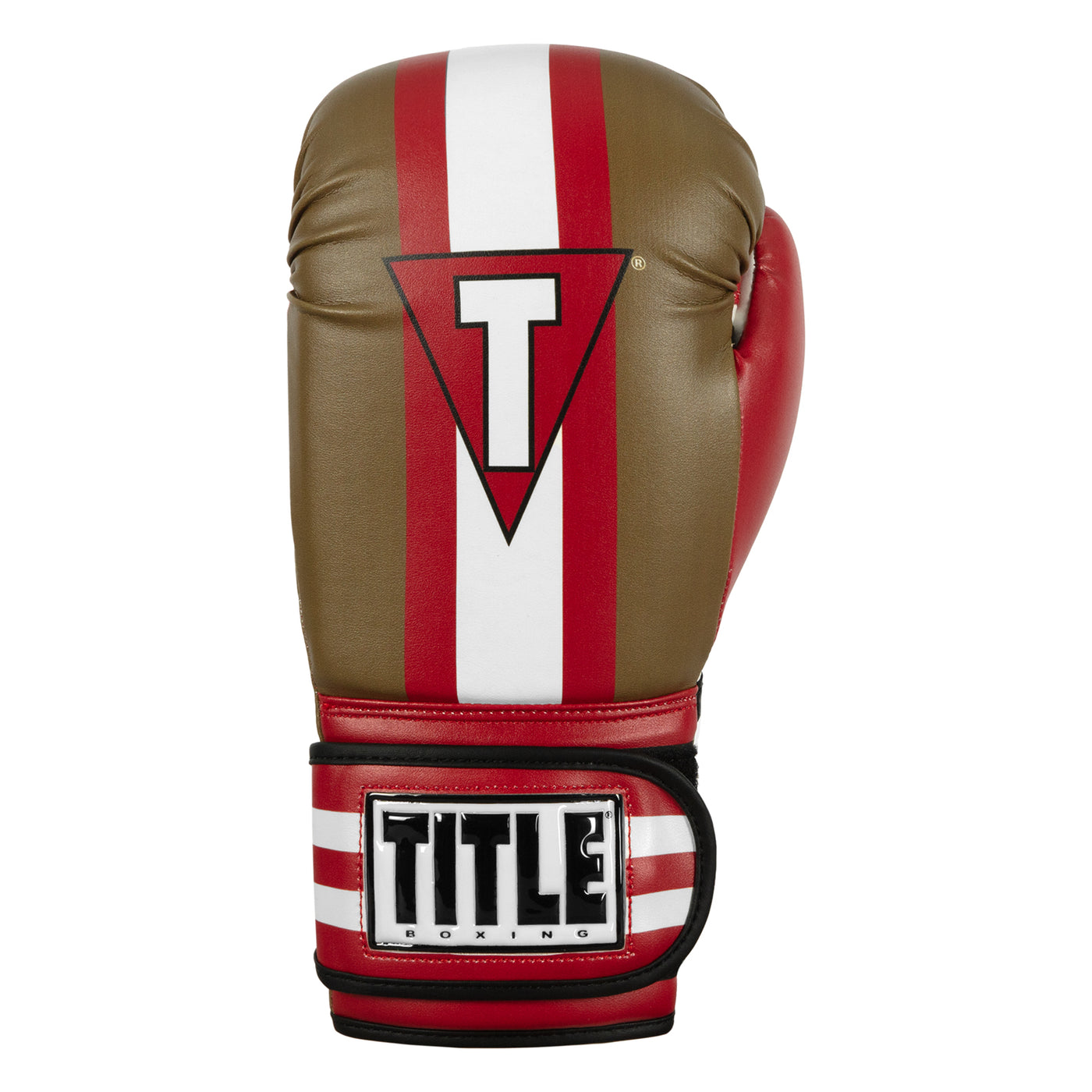 variant:Red/Gold/White:: TITLE Boxing World Bag Boxing Gloves single glove back view
