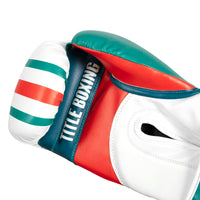 variant:Turquoise/White/Orange::TITLE Boxing World Bag Boxing Gloves single glove palm view closeup