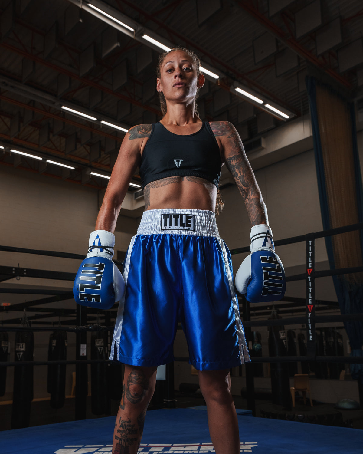variant:lifestyle::TITLE Boxing Advanced Chest Guard & Compress Bra V2 girl in ring hands down