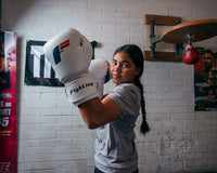 variant:white::Fighting Leather Heavy Bag Gloves left hook