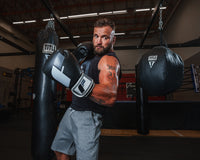 variant:black/grey/white::Fighitng Big Logo Boxing Gloves guy showing off left jab