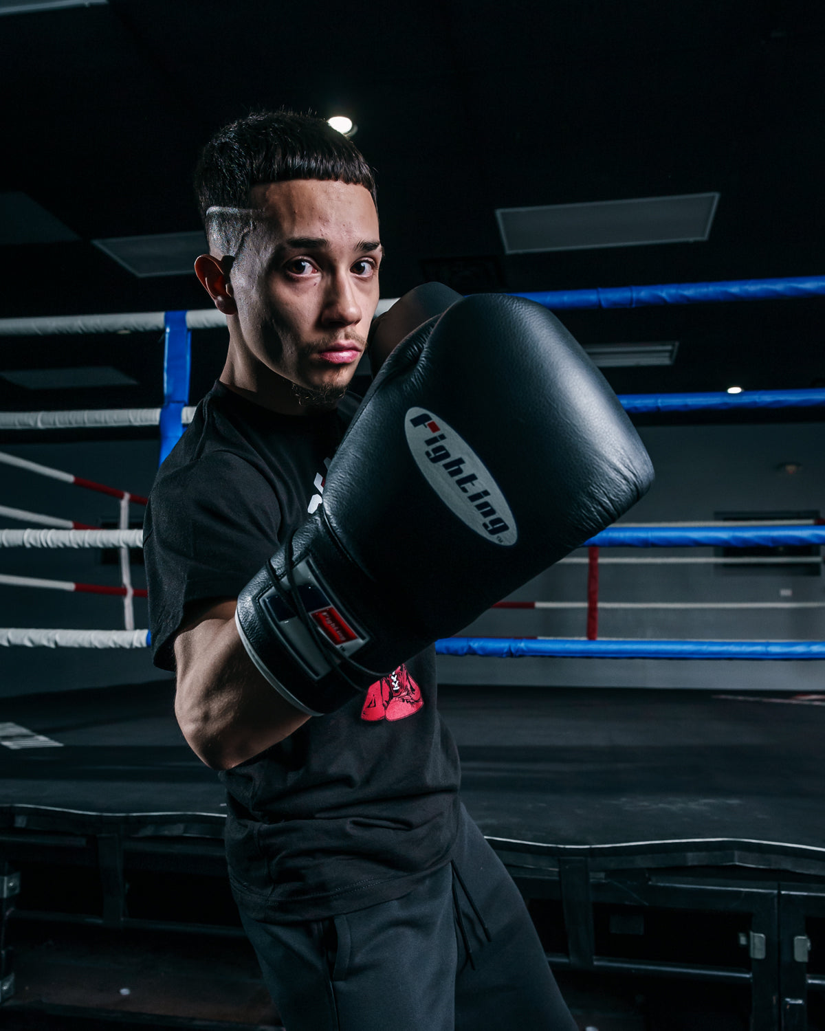 variant:black::Fighting Fury Professional Lace Training Gloves guy right jab