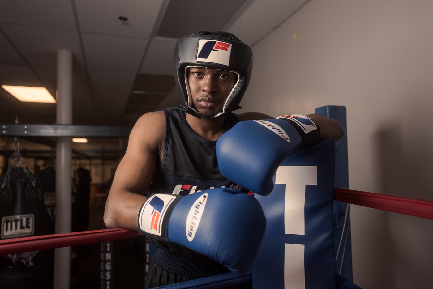variant:black::Fighting USA Boxing Competition Open Face Headgear guy in ring