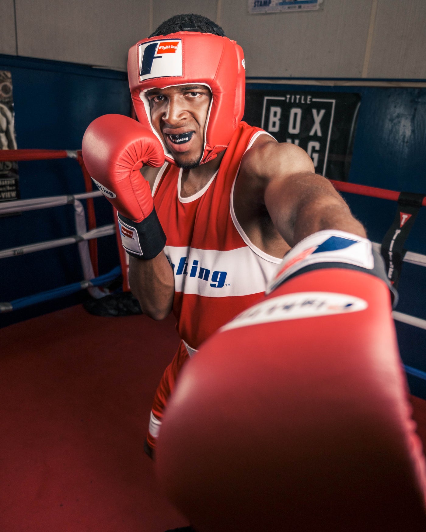 variant:red::Fighting USA Boxing Competition Open Face Headgear arm out