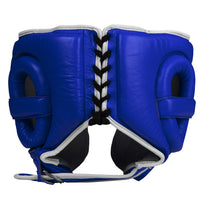 variant:blue::TITLE Boxing Headgear and Groin Protector Bundle blue headgear back view