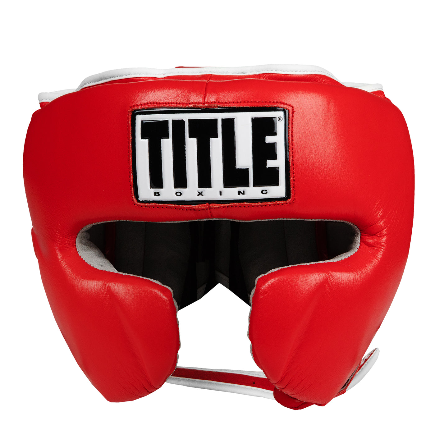 variant:red::TITLE Boxing Headgear and Groin Protector Bundle red headgear front view