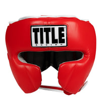 variant:red::TITLE Boxing Headgear and Groin Protector Bundle red headgear front view