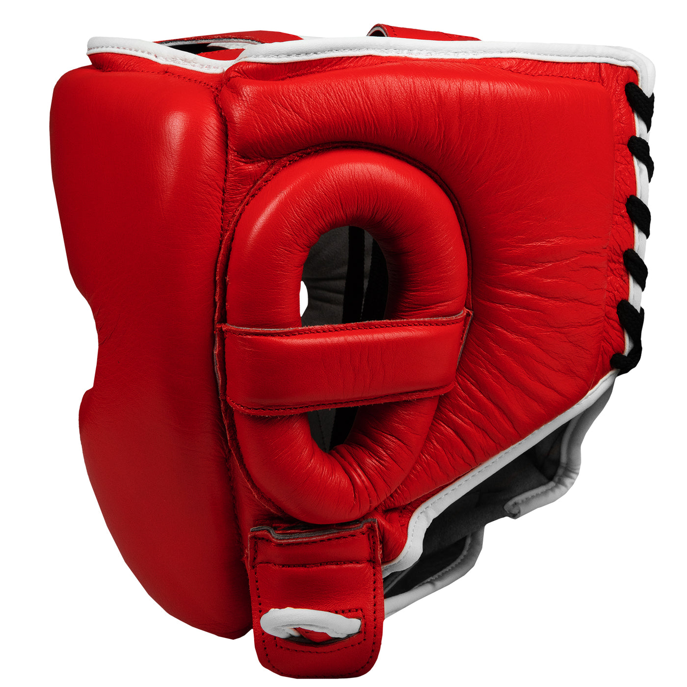 variant:red::TITLE Boxing Headgear and Groin Protector Bundle red headgear side view