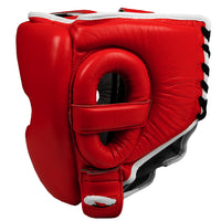 variant:red::TITLE Boxing Headgear and Groin Protector Bundle red headgear side view