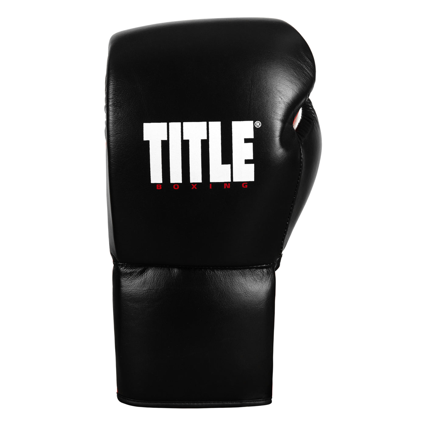 variant:Black/Red::TITLE Boxing Gel Generation Leather Lace Sparring Gloves single glove back view