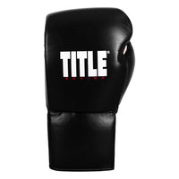 variant:Black/Red::TITLE Boxing Gel Generation Leather Lace Sparring Gloves single glove back view